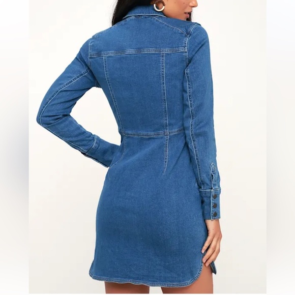 Free People Dynomite Medium Wash Long Sleeve Denim Dress - Picture 3 of 10